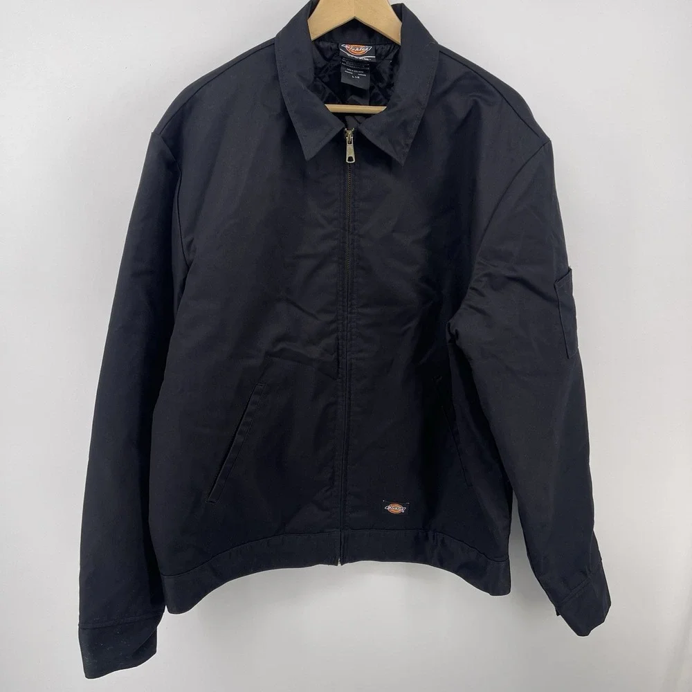 Dickies Work Jacket Black L Long Chore Jacket Workwear Full Zip Utility